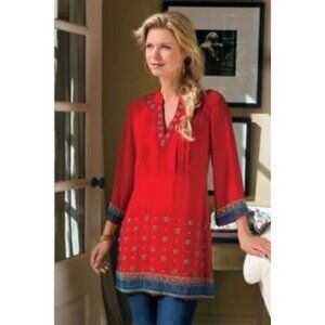 Soft Surroundings Label Noir Casablanca Top S Red Beaded Hippie Tunic Dress $266